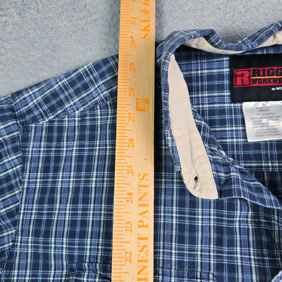 Wrangler Riggs Button Shirt Men's XXL Blue Plaid Workwear Vented Farm As Is - Picture 8 of 9